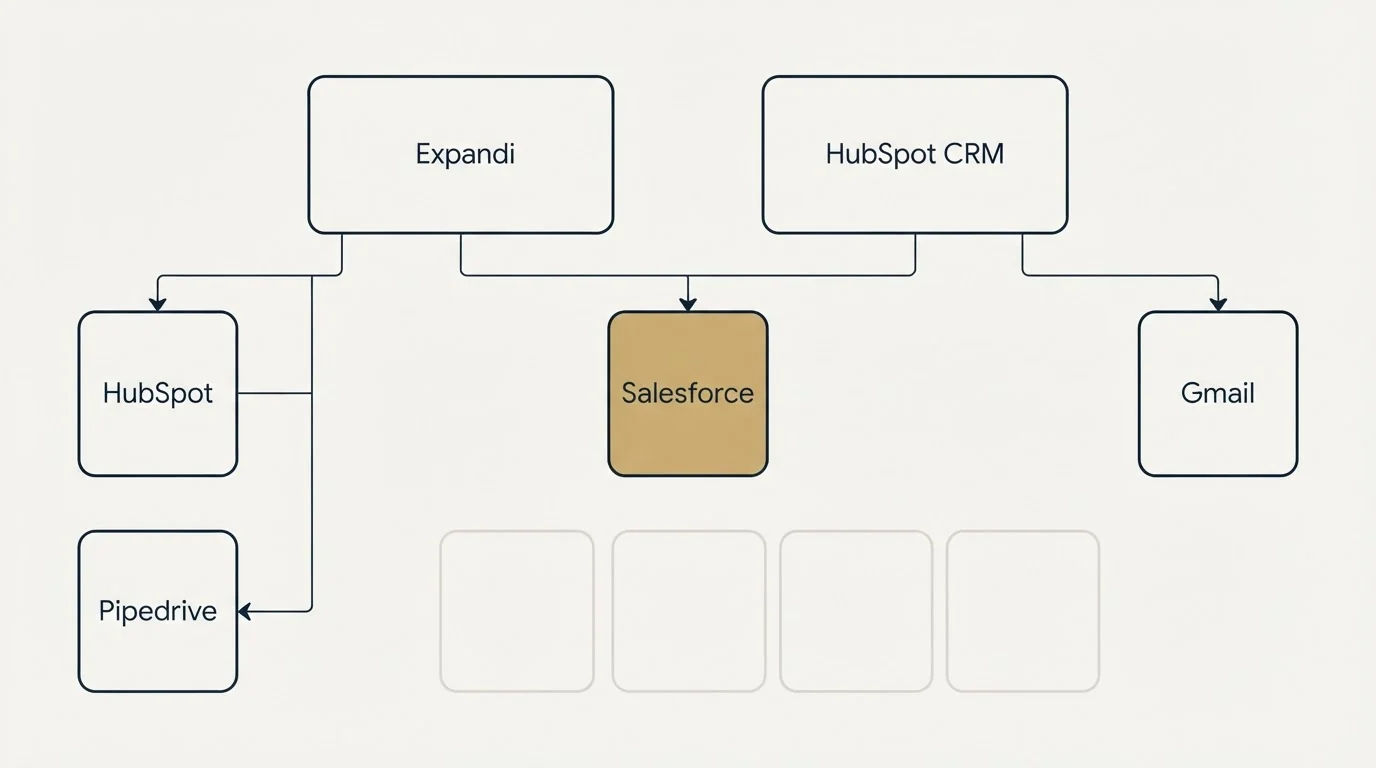Integration grid: Integration Ecosystem (Expandi, HubSpot CRM, Salesforce, HubSpot)