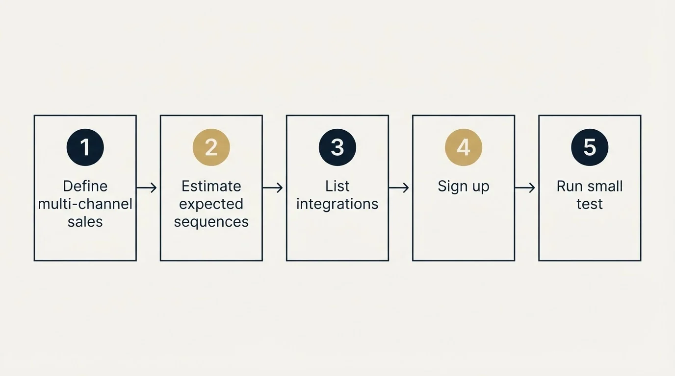 Step sequence: Getting Started Checklist (Define multi-channel sales, Estimate expected sequences, List integrations, Sign up)