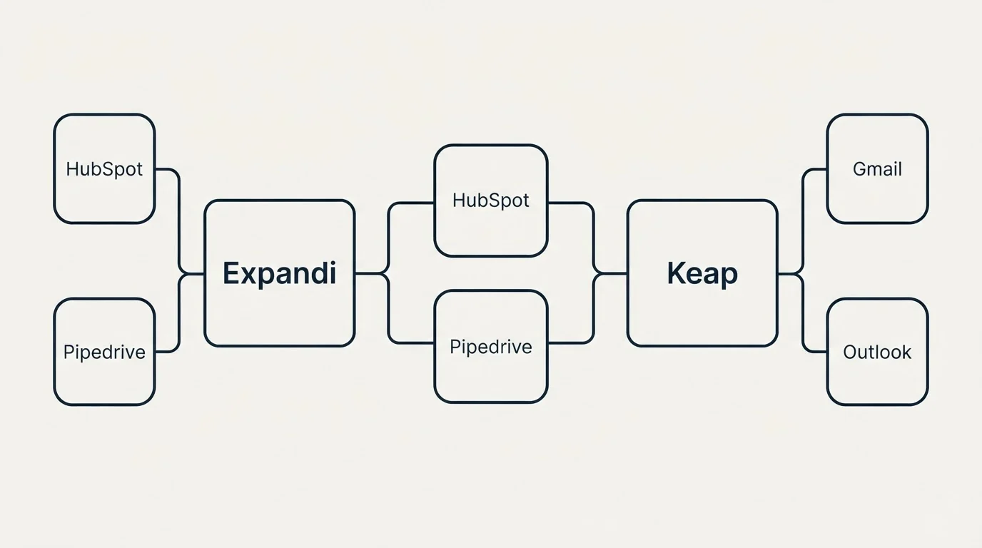 Integration schematic: Integration Ecosystem (Expandi, Keap, HubSpot, Gmail)