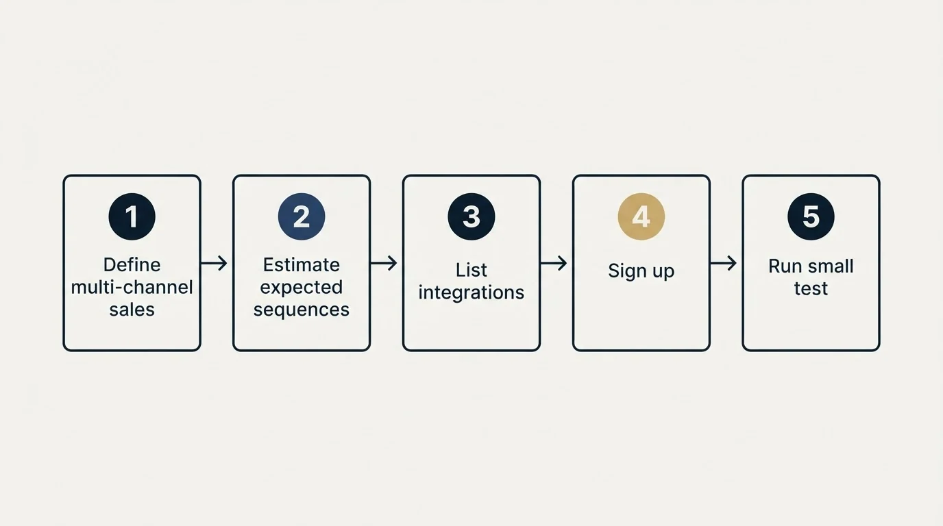 Step sequence: Getting Started Checklist (Define multi-channel sales, Estimate expected sequences, List integrations, Sign up)
