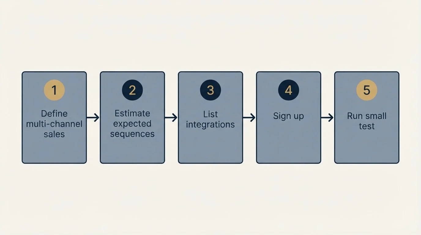 Step sequence: Getting Started Checklist (Define multi-channel sales, Estimate expected sequences, List integrations, Sign up)