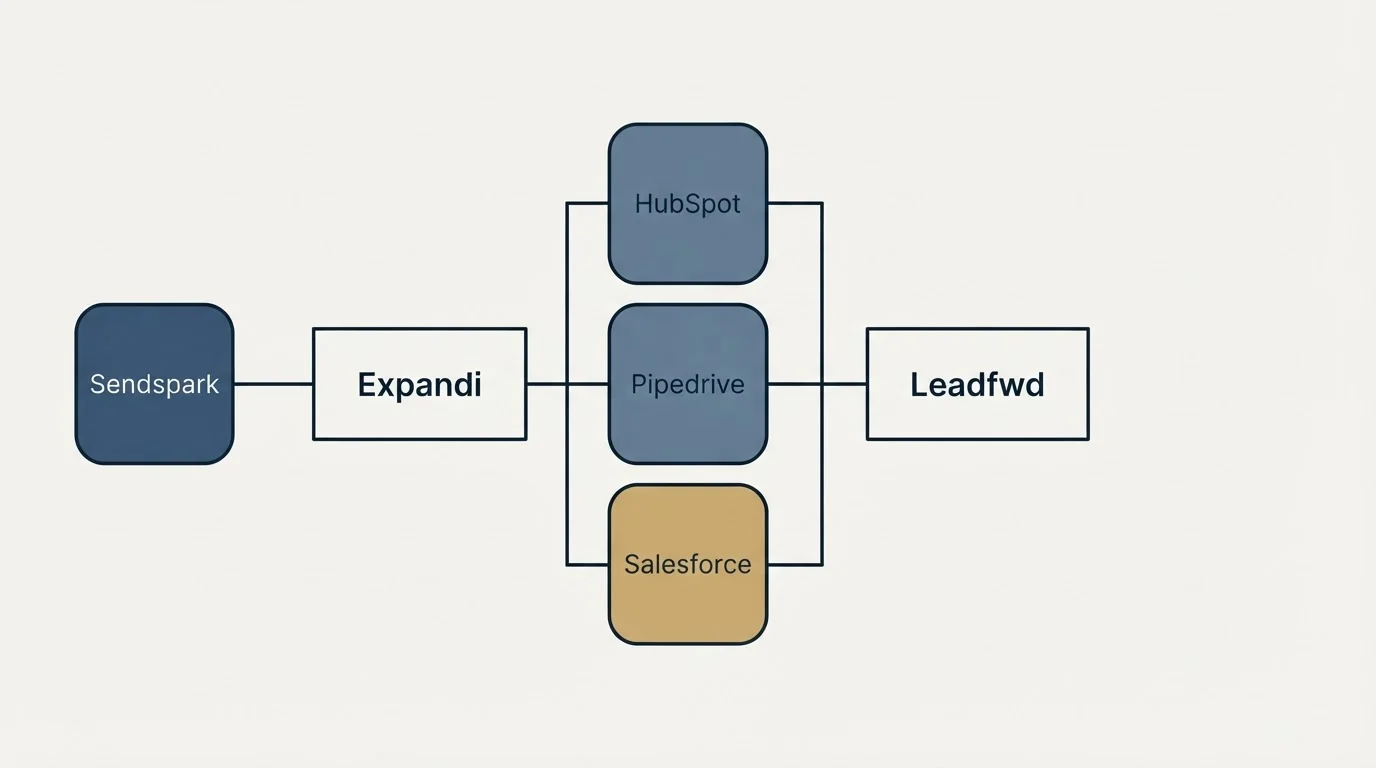 Integration flow: Integration Ecosystem (Expandi, Leadfwd, HubSpot, Pipedrive)