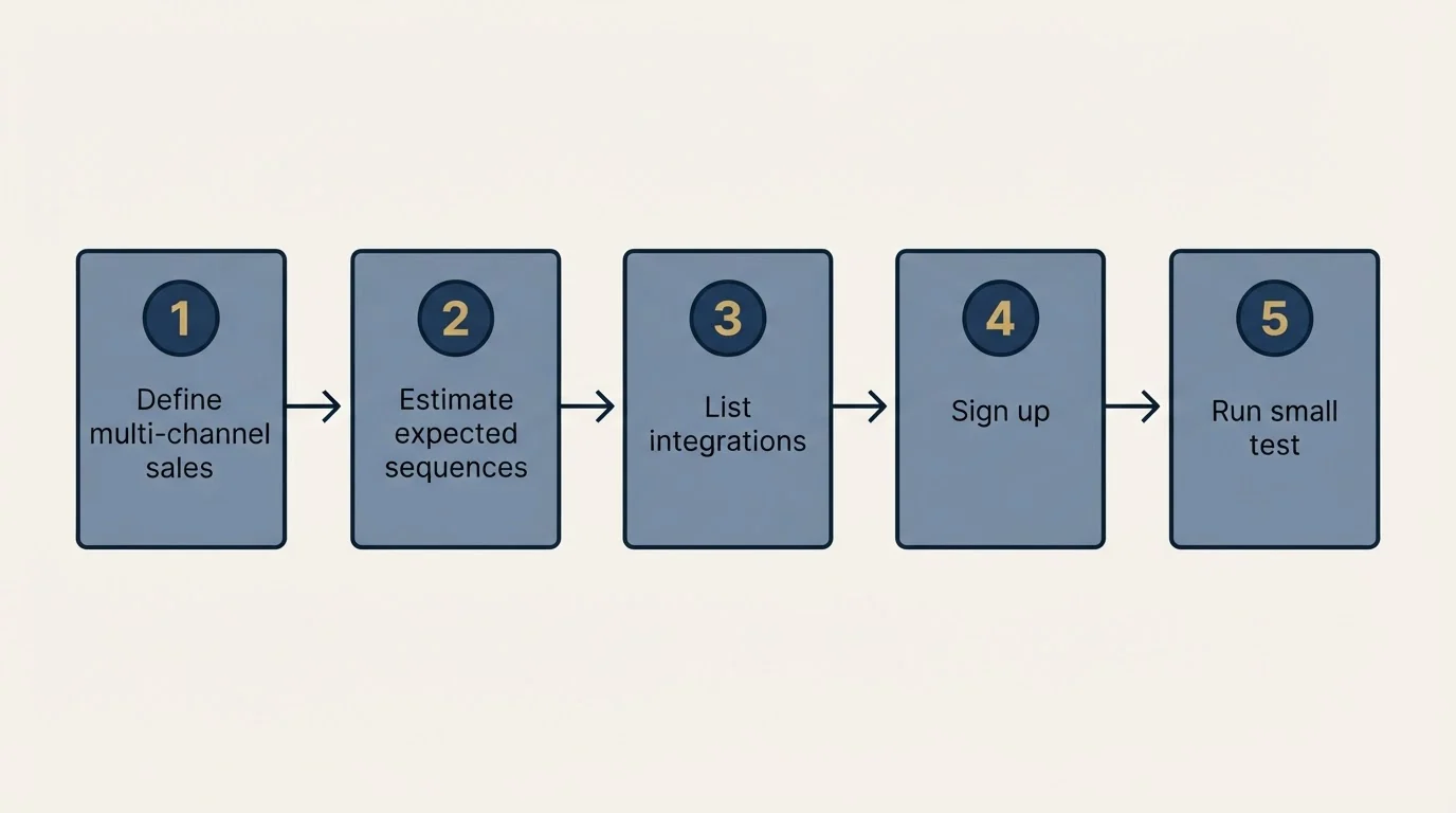 Step sequence: Getting Started Checklist (Define multi-channel sales, Estimate expected sequences, List integrations, Sign up)