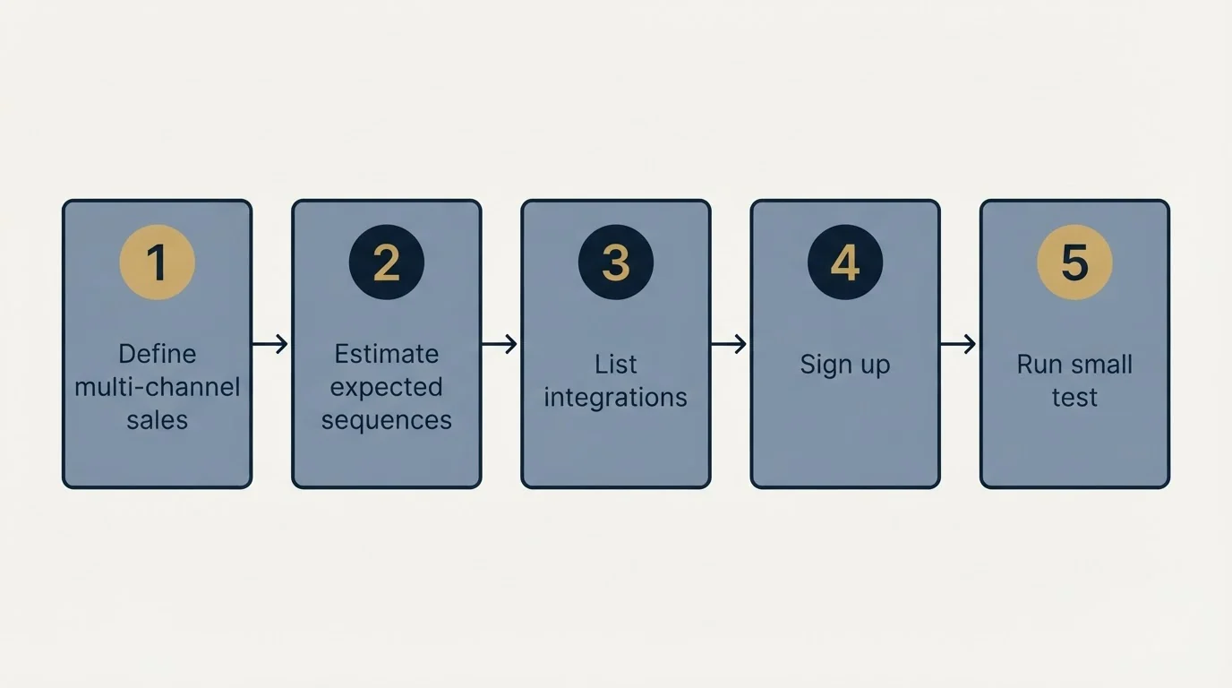 Step sequence: Getting Started Checklist (Define multi-channel sales, Estimate expected sequences, List integrations, Sign up)