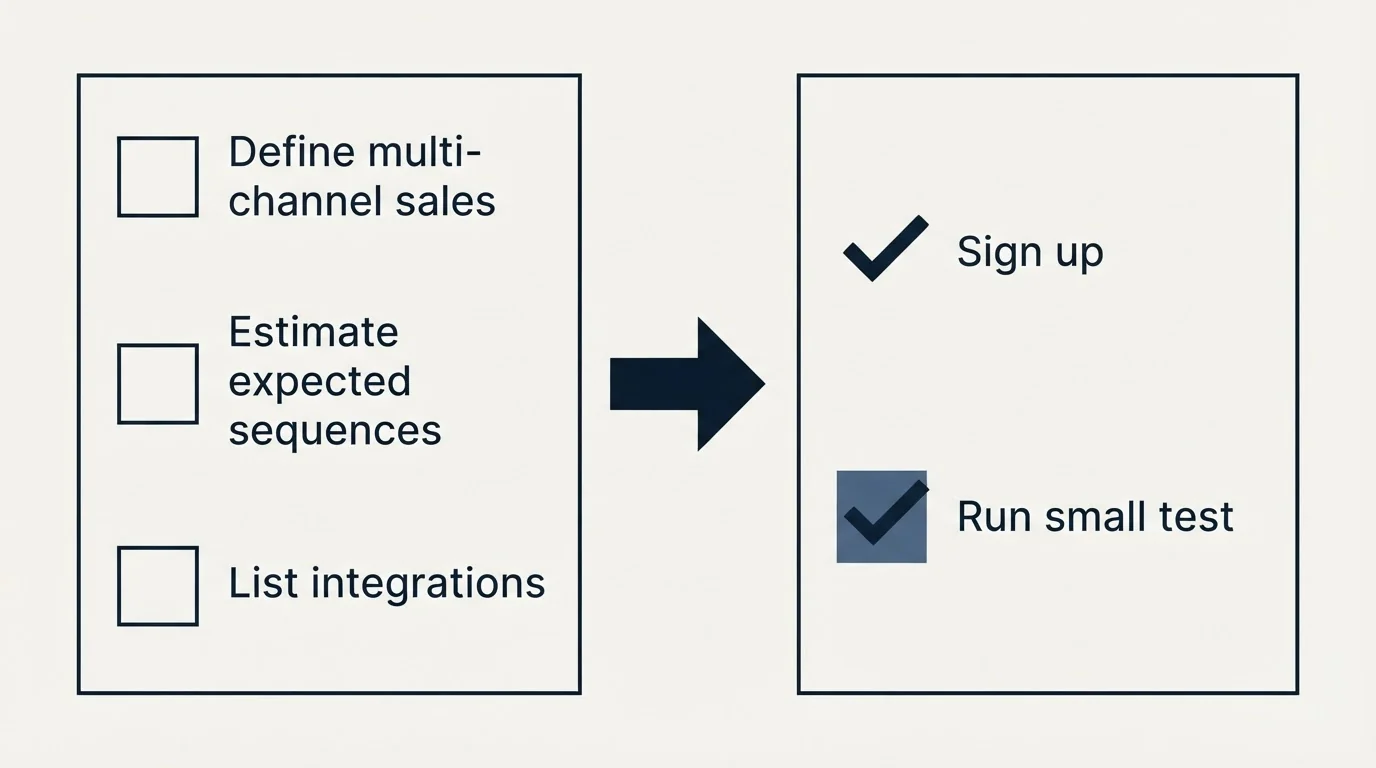 Before-and-after steps: Getting Started Checklist (Define multi-channel sales, Estimate expected sequences, List integrations, Sign up)