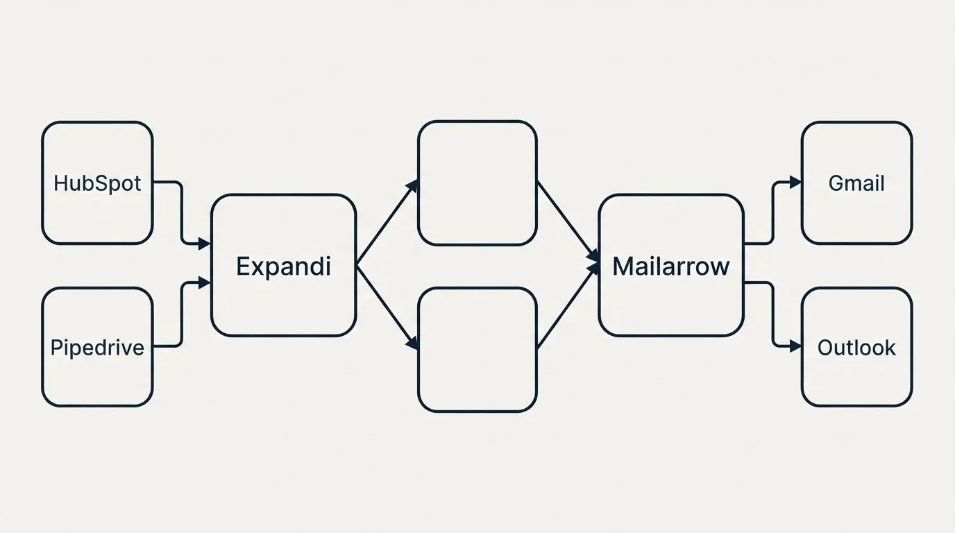 Integration schematic: Integration Ecosystem (Expandi, Mailarrow, HubSpot, Gmail)