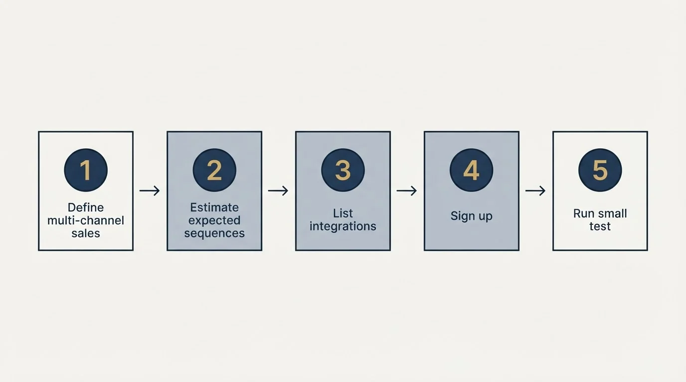 Step sequence: Getting Started Checklist (Define multi-channel sales, Estimate expected sequences, List integrations, Sign up)