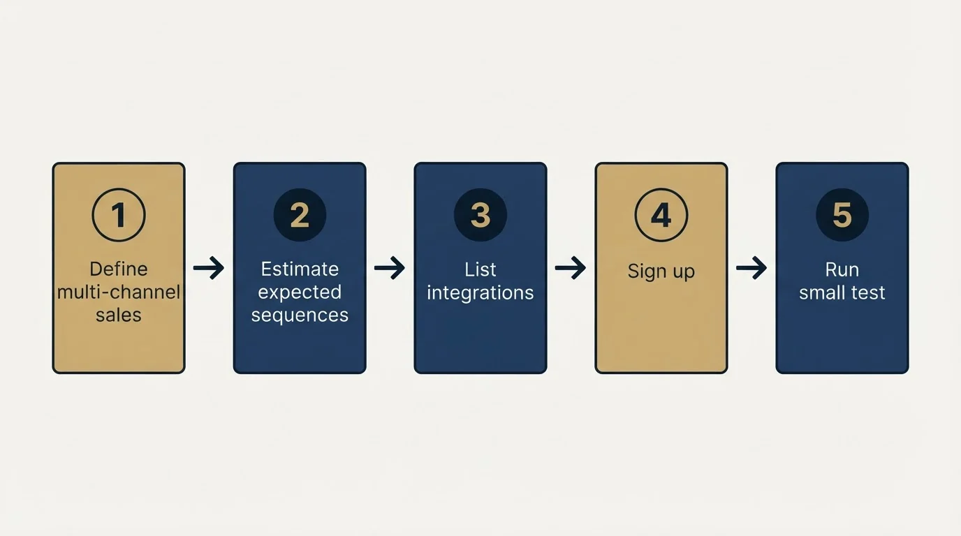 Step sequence: Getting Started Checklist (Define multi-channel sales, Estimate expected sequences, List integrations, Sign up)