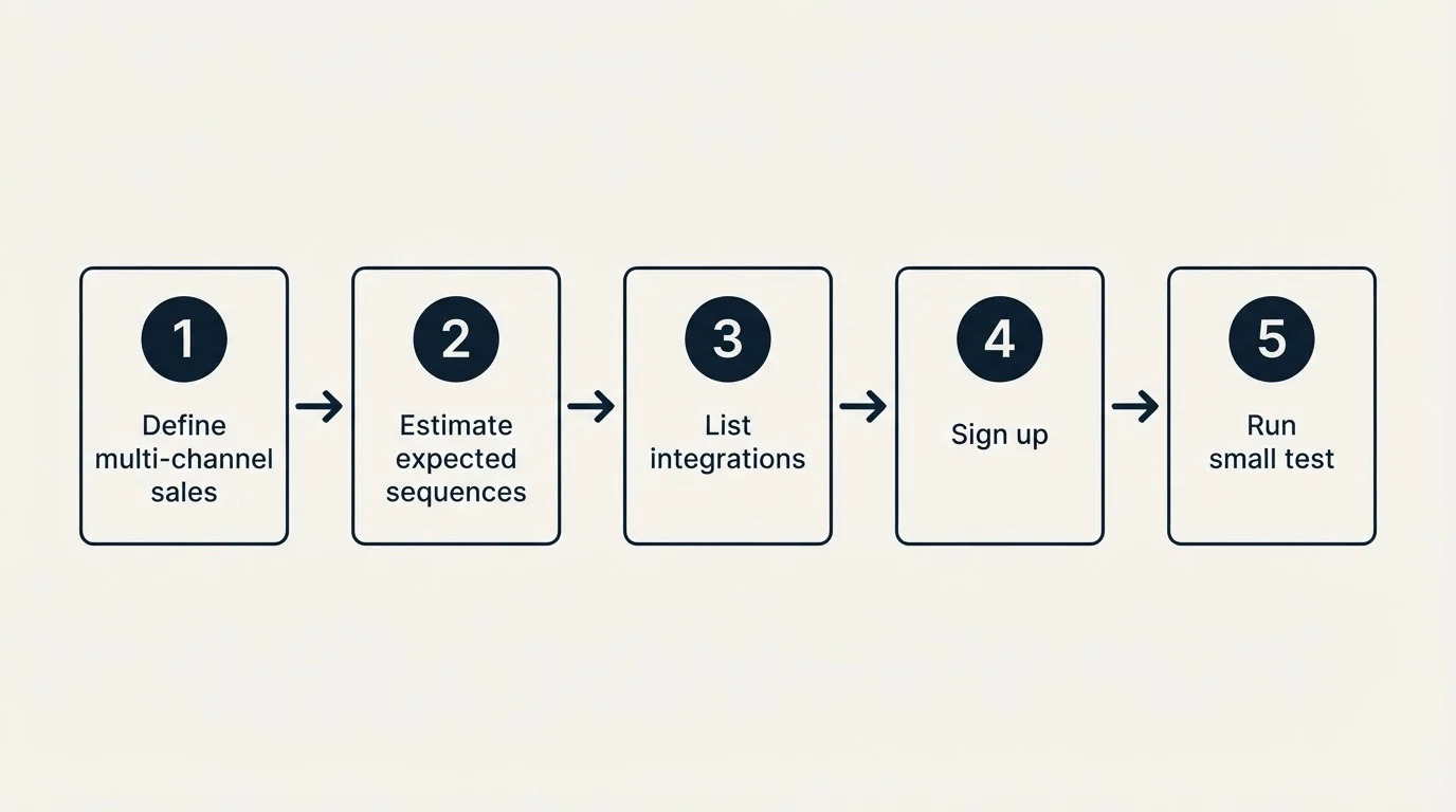 Step sequence: Getting Started Checklist (Define multi-channel sales, Estimate expected sequences, List integrations, Sign up)