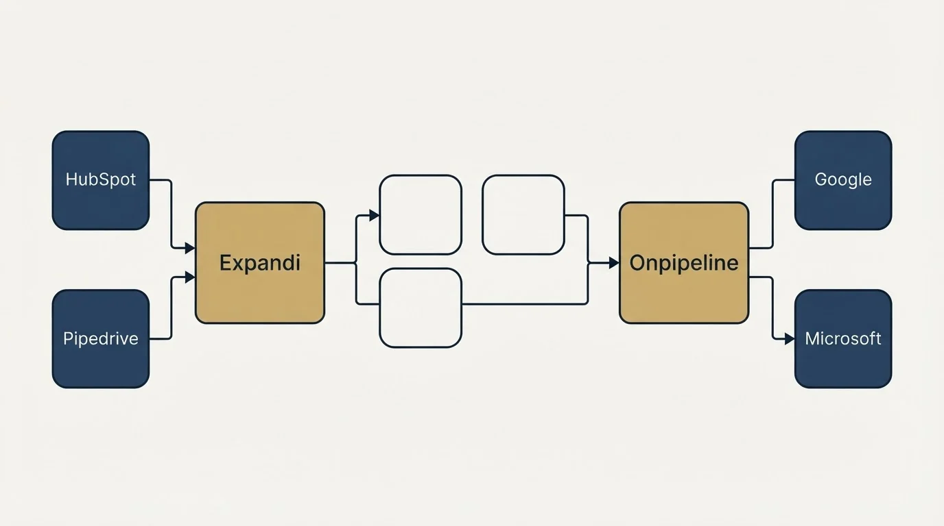 Integration schematic: Integration Ecosystem (Expandi, Onpipeline, HubSpot, Google)