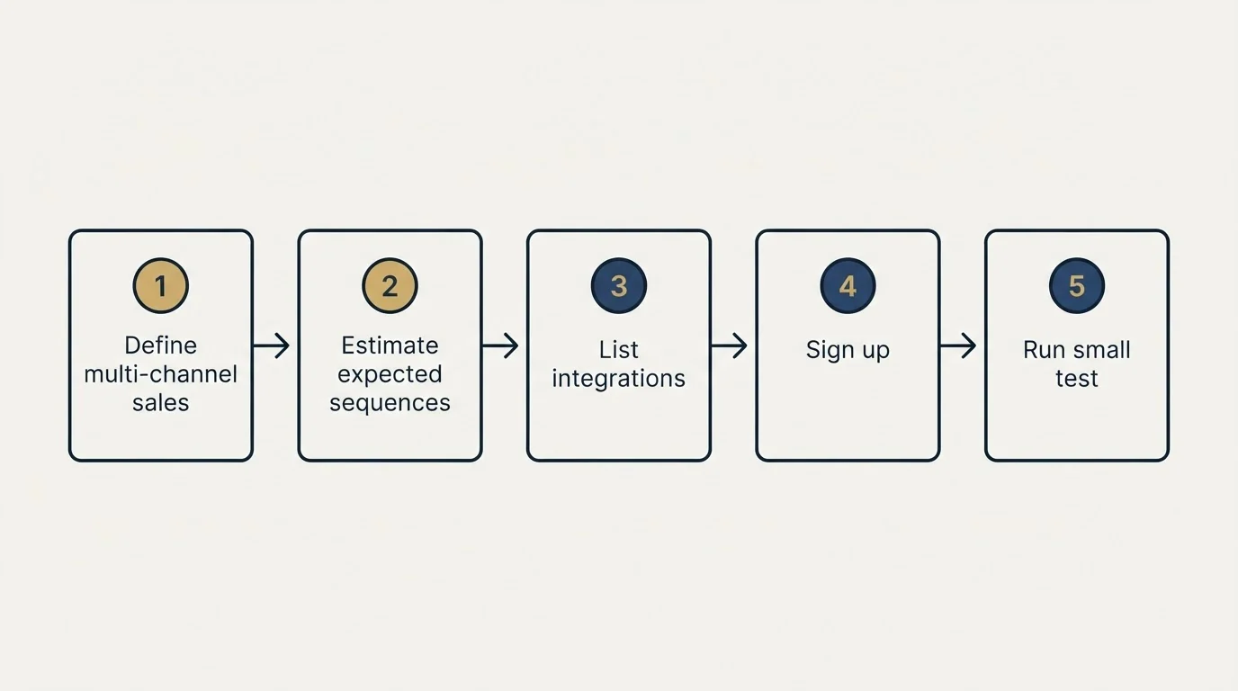 Step sequence: Getting Started Checklist (Define multi-channel sales, Estimate expected sequences, List integrations, Sign up)