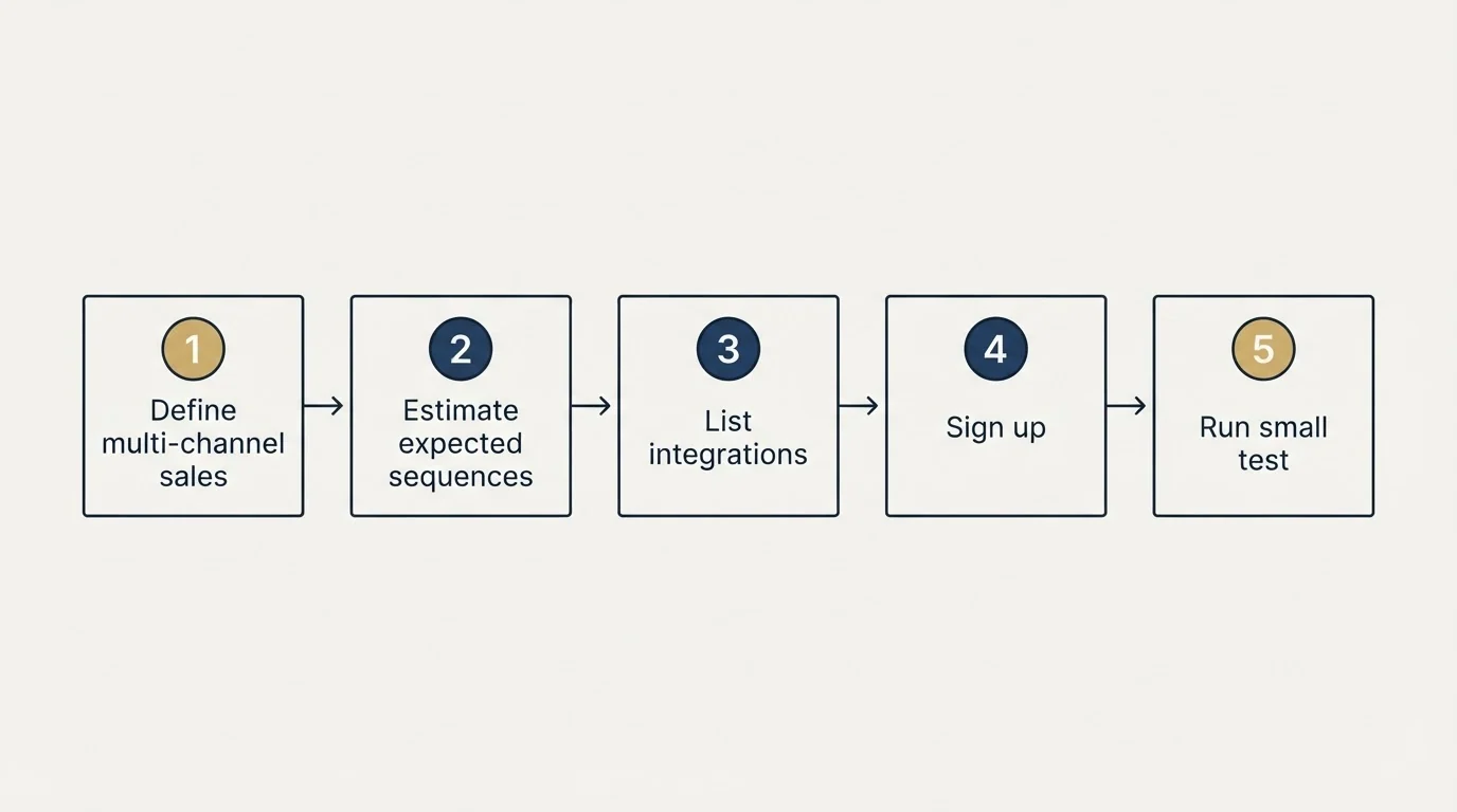 Step sequence: Getting Started Checklist (Define multi-channel sales, Estimate expected sequences, List integrations, Sign up)