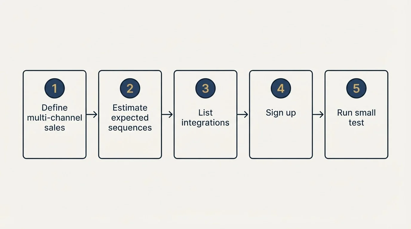 Step sequence: Getting Started Checklist (Define multi-channel sales, Estimate expected sequences, List integrations, Sign up)