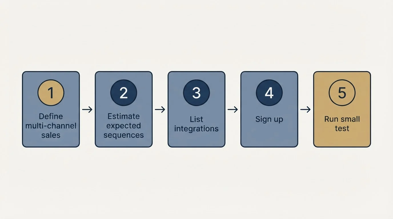 Step sequence: Getting Started Checklist (Define multi-channel sales, Estimate expected sequences, List integrations, Sign up)