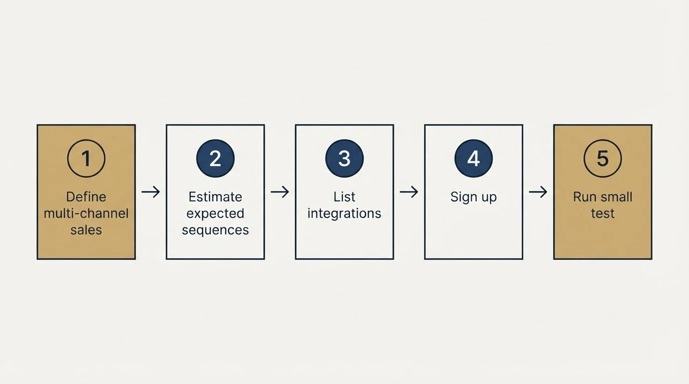 Step sequence: Getting Started Checklist (Define multi-channel sales, Estimate expected sequences, List integrations, Sign up)