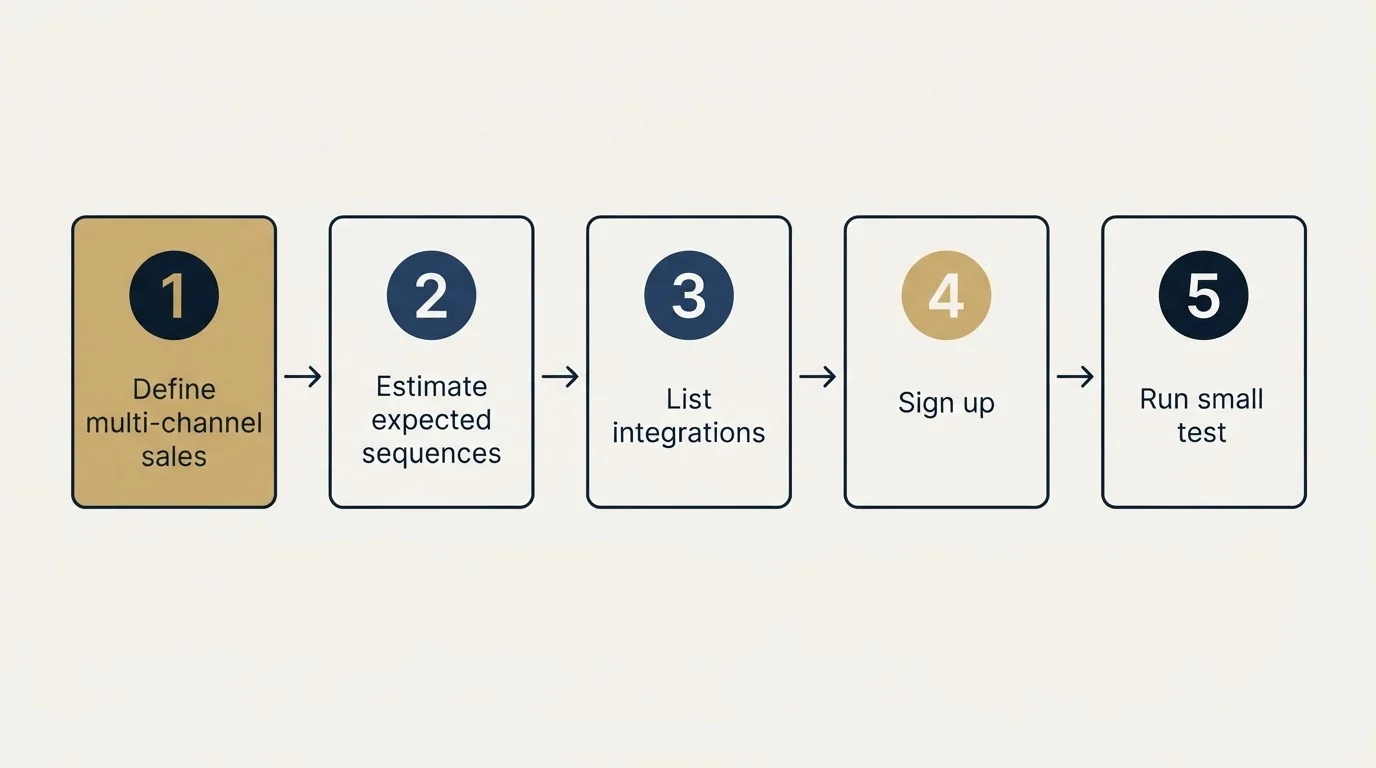 Step sequence: Getting Started Checklist (Define multi-channel sales, Estimate expected sequences, List integrations, Sign up)