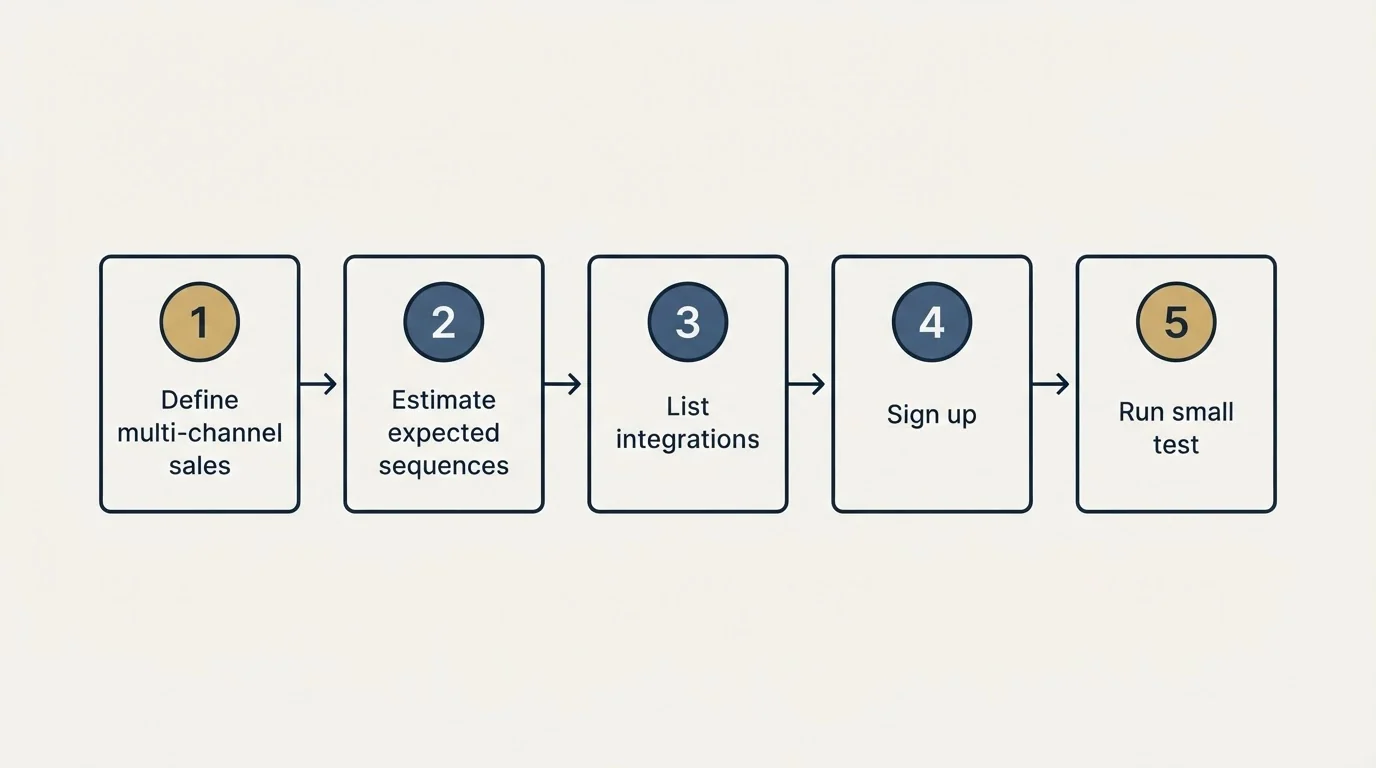 Step sequence: Getting Started Checklist (Define multi-channel sales, Estimate expected sequences, List integrations, Sign up)