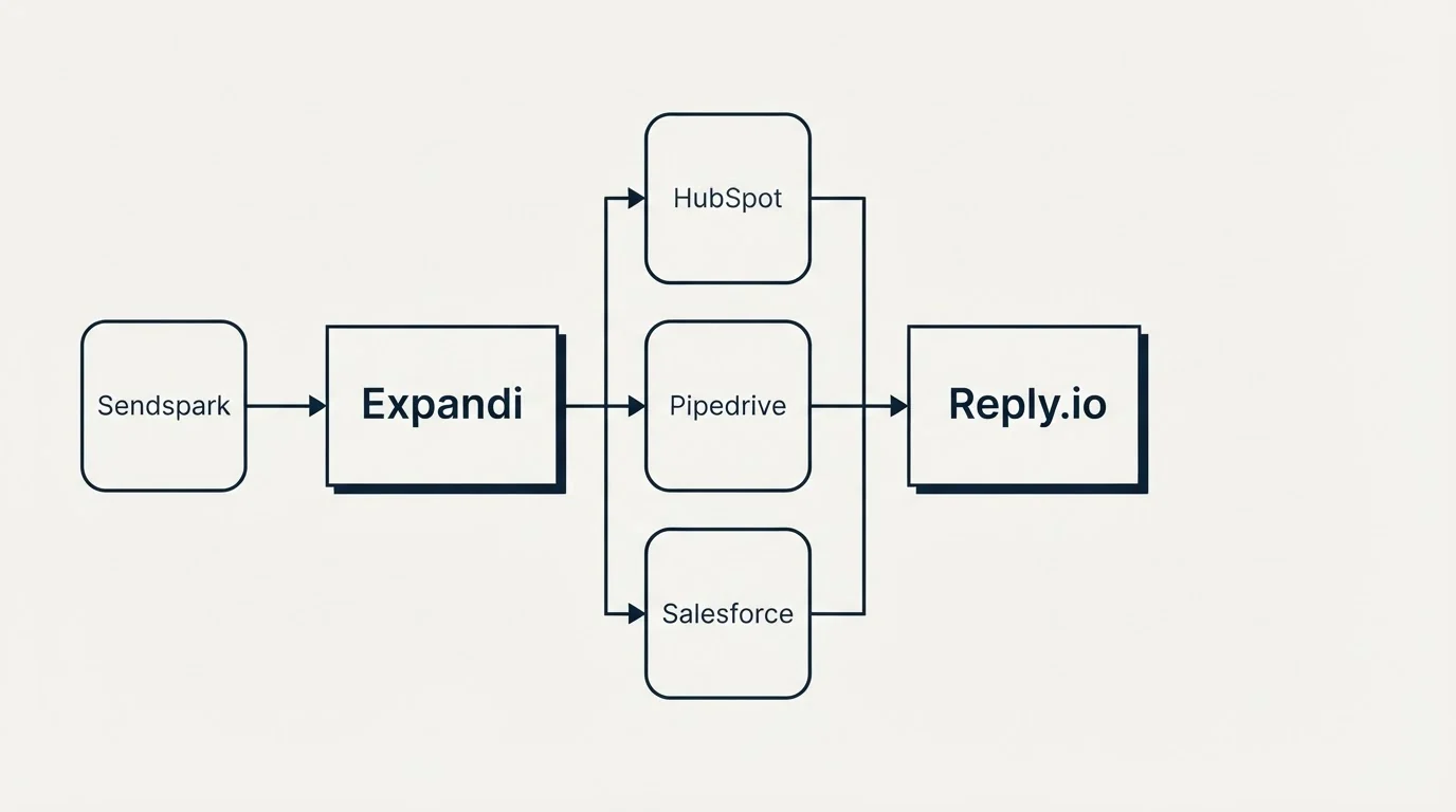 Integration flow: Integration Ecosystem (Expandi, Reply.io, HubSpot, Pipedrive)