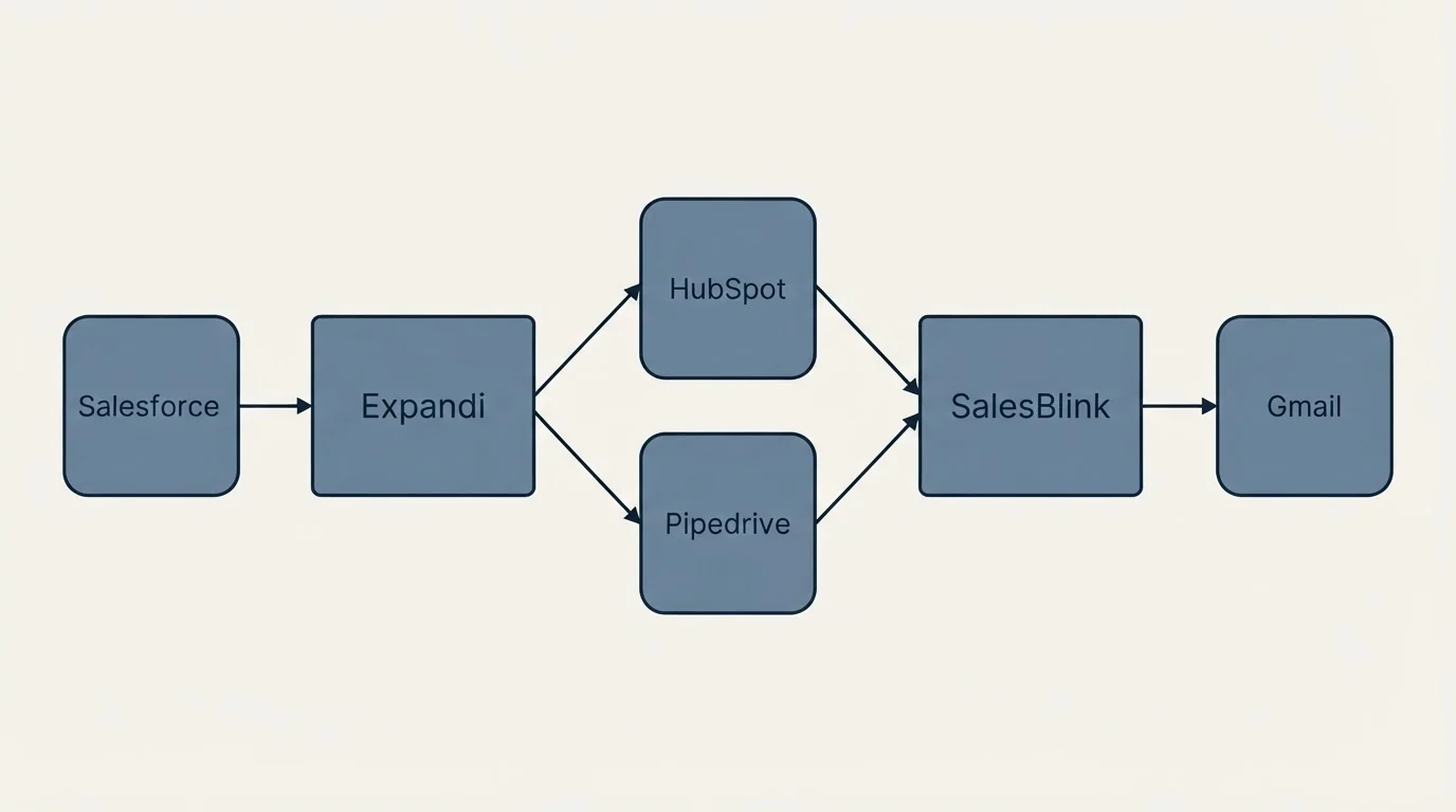 Integration schematic: Integration Ecosystem (Expandi, SalesBlink, HubSpot, Pipedrive)