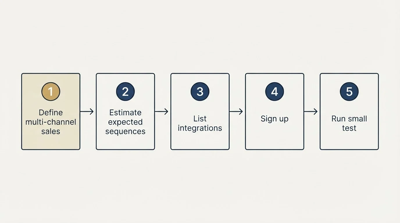 Step sequence: Getting Started Checklist (Define multi-channel sales, Estimate expected sequences, List integrations, Sign up)