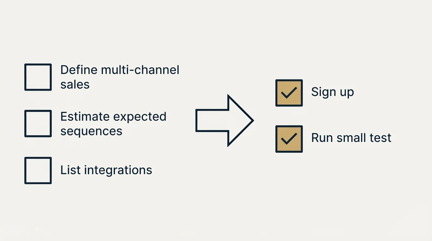 Before-and-after steps: Getting Started Checklist (Define multi-channel sales, Estimate expected sequences, List integrations, Sign up)