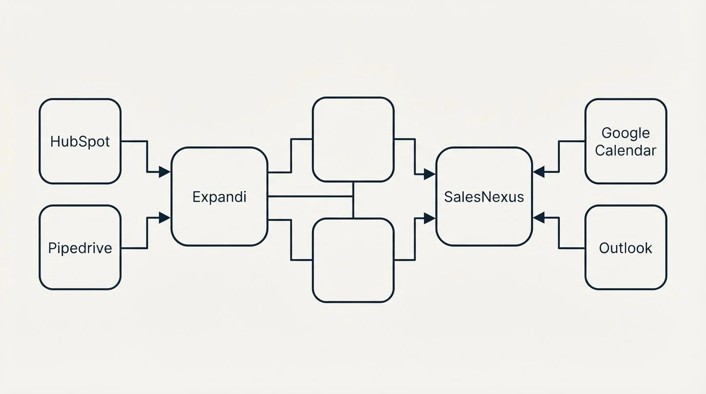 Integration flow: Integration Ecosystem (Expandi, SalesNexus, HubSpot, Google Calendar)