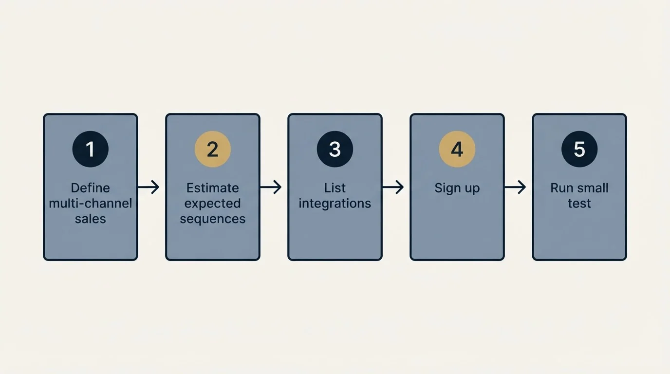 Step sequence: Getting Started Checklist (Define multi-channel sales, Estimate expected sequences, List integrations, Sign up)