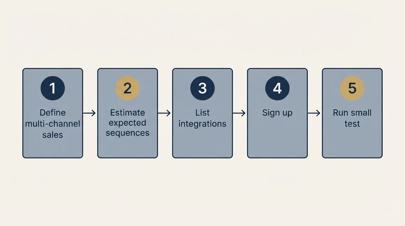 Step sequence: Getting Started Checklist (Define multi-channel sales, Estimate expected sequences, List integrations, Sign up)