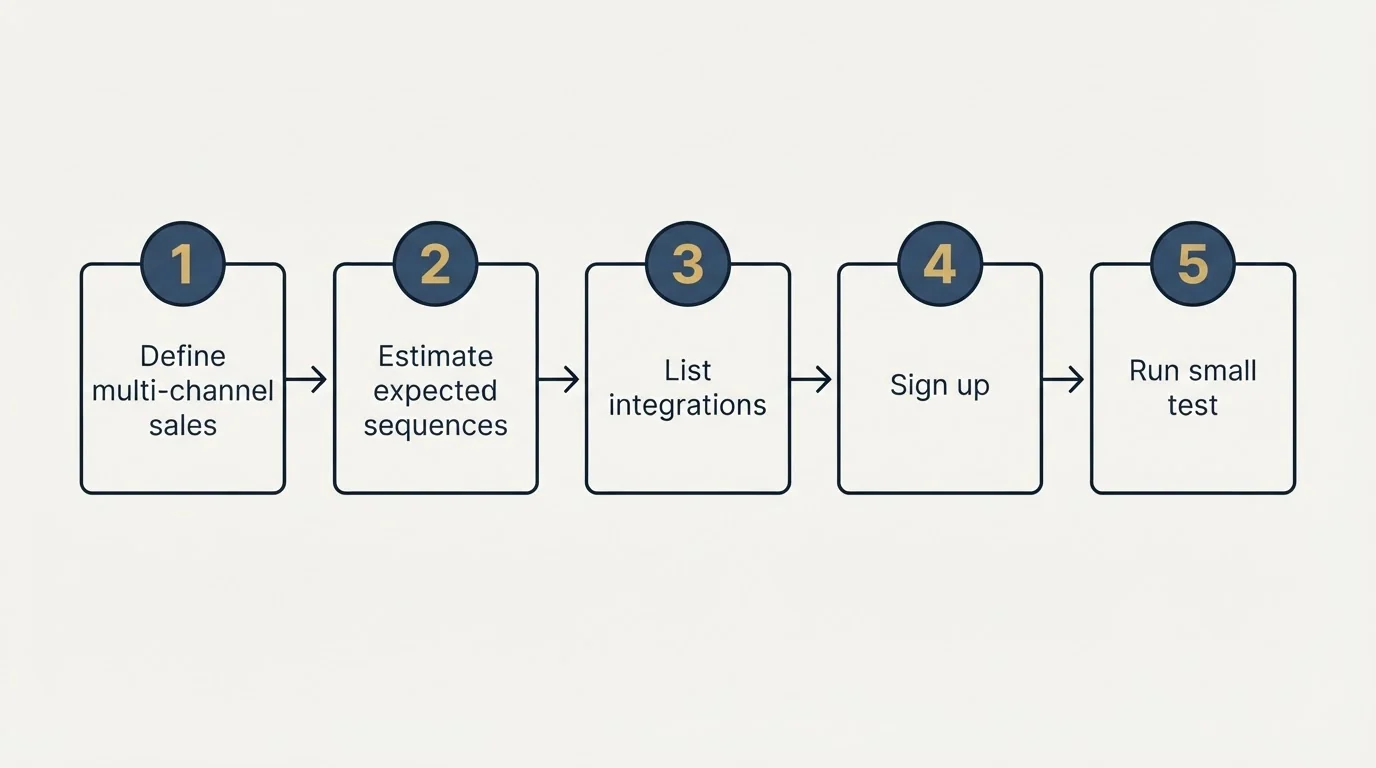 Step sequence: Getting Started Checklist (Define multi-channel sales, Estimate expected sequences, List integrations, Sign up)