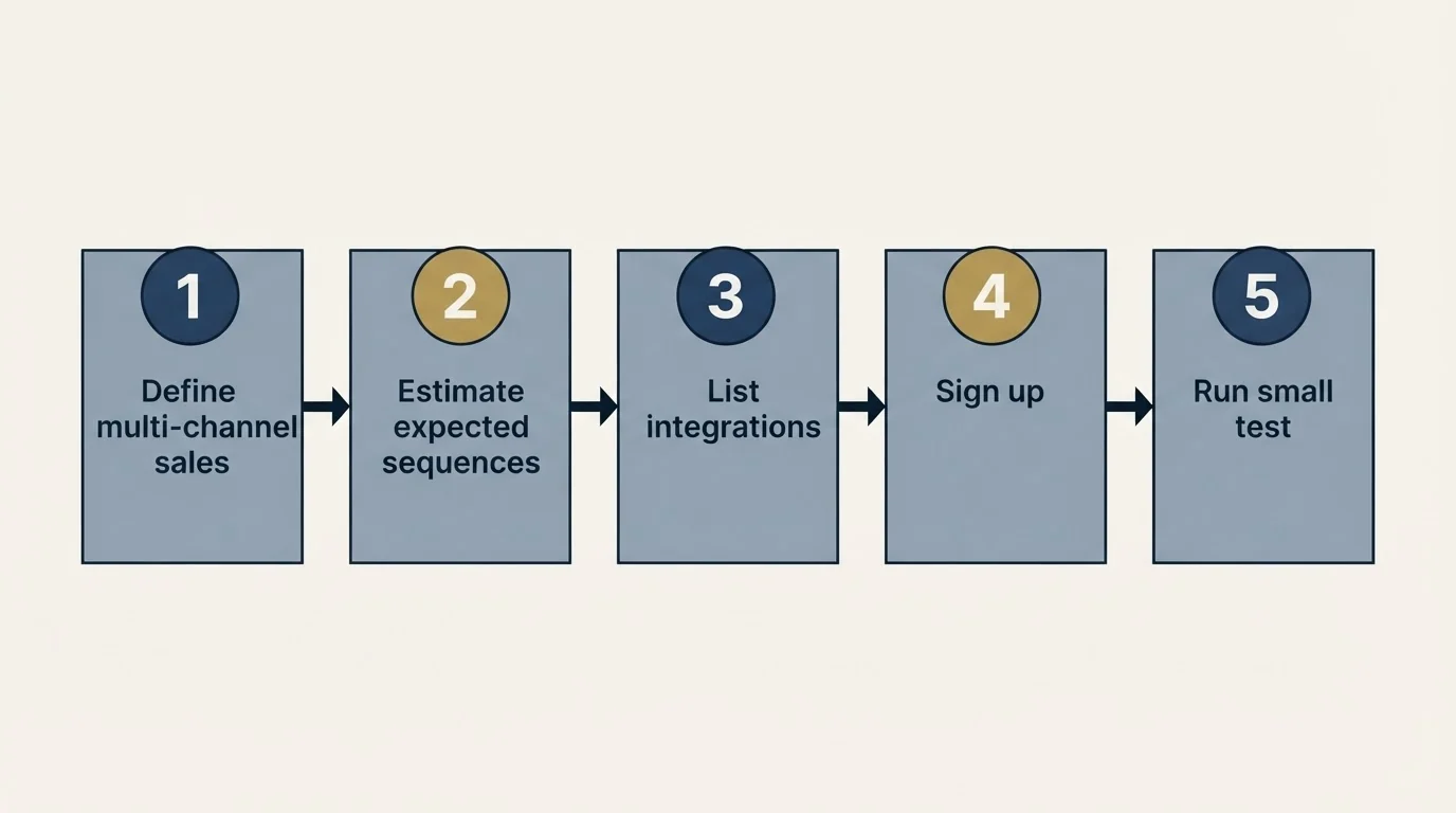 Step sequence: Getting Started Checklist (Define multi-channel sales, Estimate expected sequences, List integrations, Sign up)