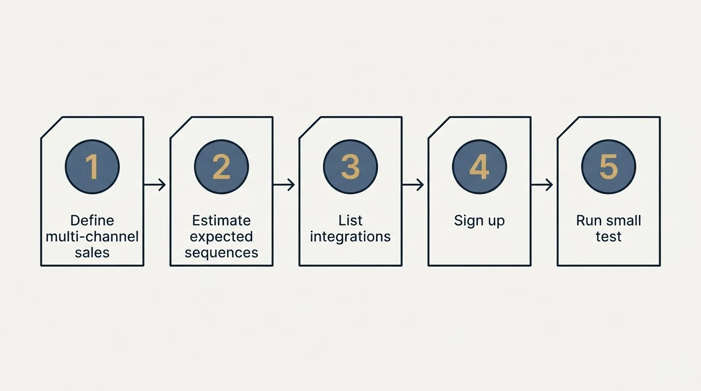 Step sequence: Getting Started Checklist (Define multi-channel sales, Estimate expected sequences, List integrations, Sign up)