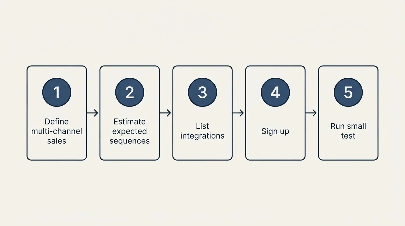 Step sequence: Getting Started Checklist (Define multi-channel sales, Estimate expected sequences, List integrations, Sign up)