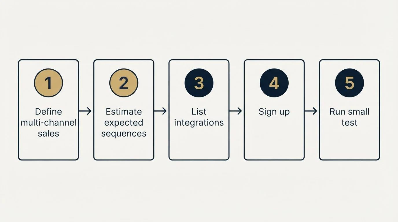 Step sequence: Getting Started Checklist (Define multi-channel sales, Estimate expected sequences, List integrations, Sign up)