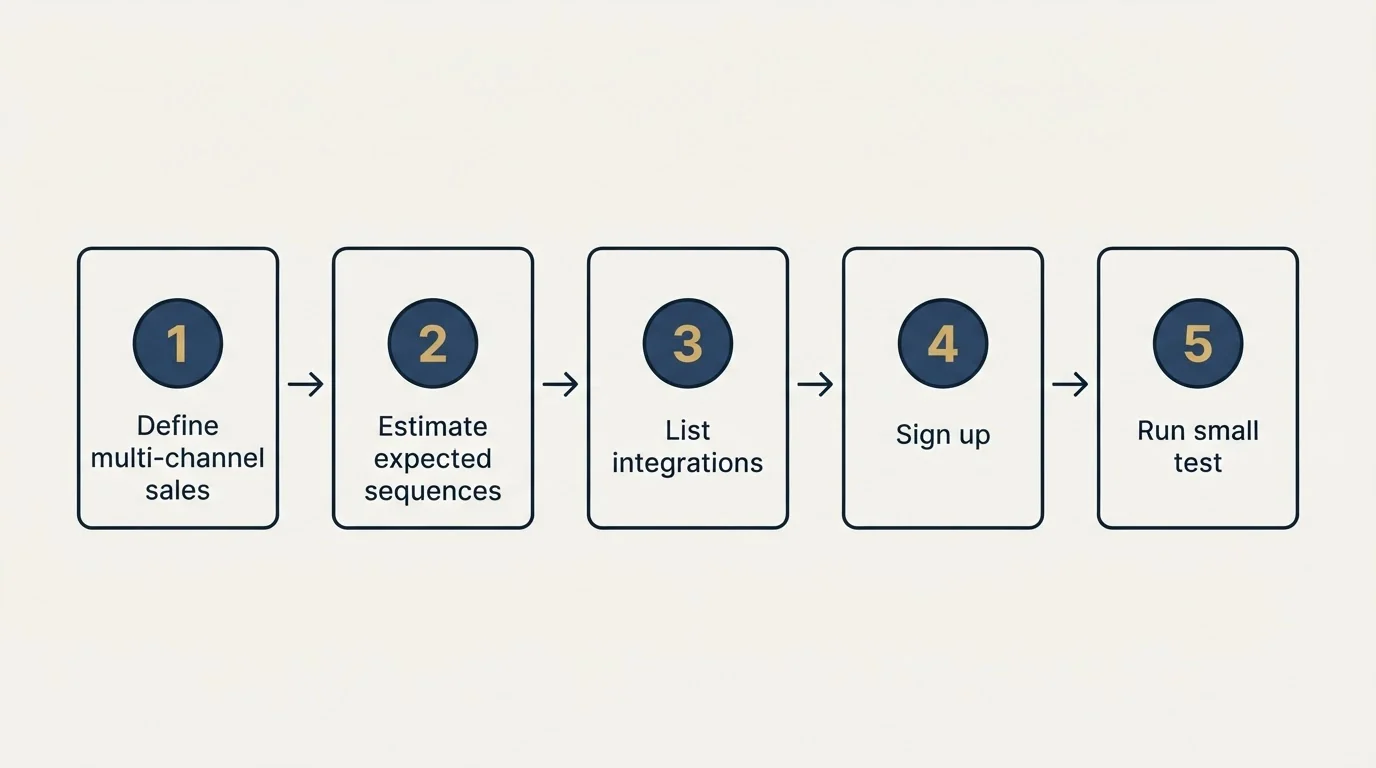 Step sequence: Getting Started Checklist (Define multi-channel sales, Estimate expected sequences, List integrations, Sign up)