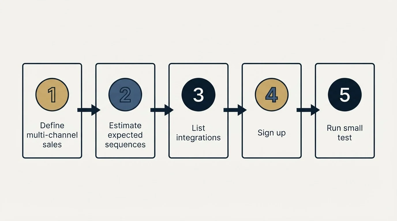 Step sequence: Getting Started Checklist (Define multi-channel sales, Estimate expected sequences, List integrations, Sign up)