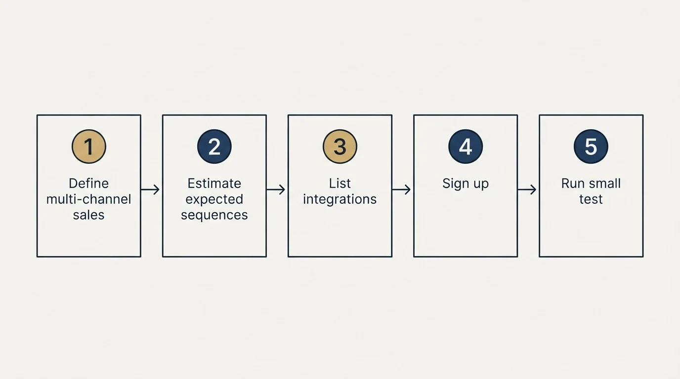 Step sequence: Getting Started Checklist (Define multi-channel sales, Estimate expected sequences, List integrations, Sign up)
