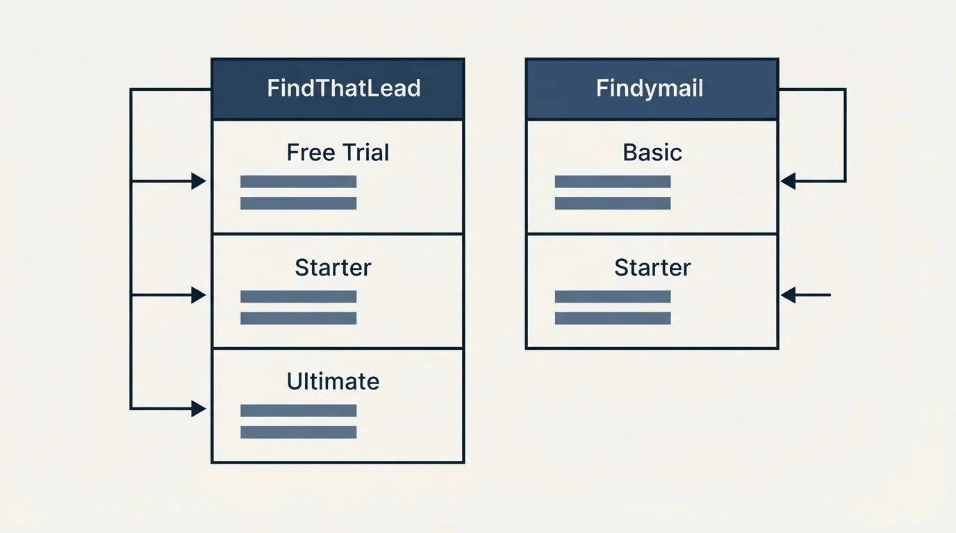 Pricing table: Pricing Comparison (FindThatLead, Findymail, Free Trial, Basic)