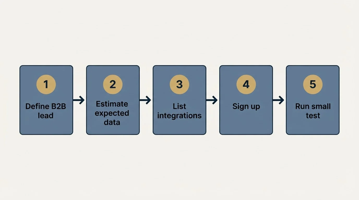 Step sequence: Getting Started Checklist (Define B2B lead, Estimate expected data, List integrations, Sign up)