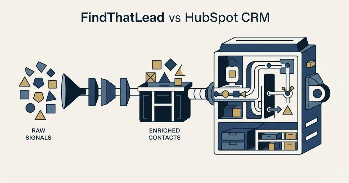 Editorial illustration for FindThatLead vs HubSpot CRM