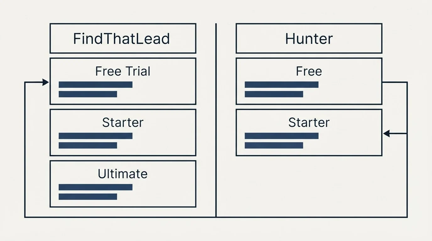 Pricing table: Pricing Comparison (FindThatLead, Hunter, Free Trial, Free)
