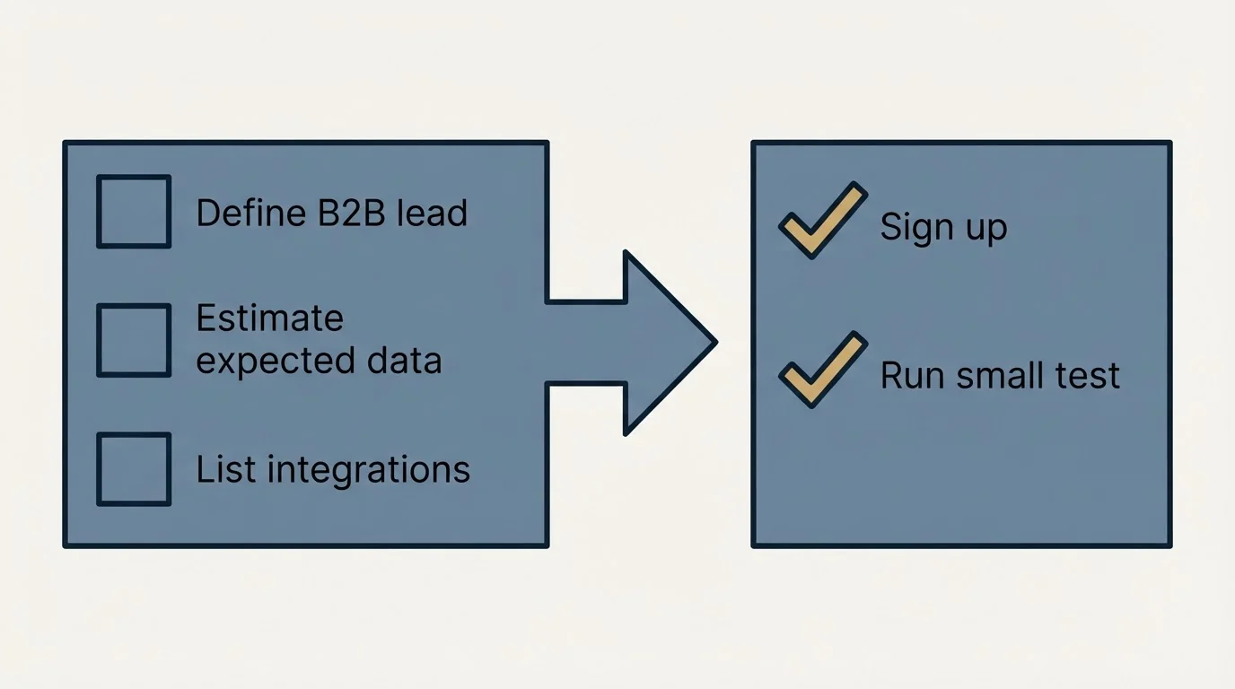 Before-and-after steps: Getting Started Checklist (Define B2B lead, Estimate expected data, List integrations, Sign up)