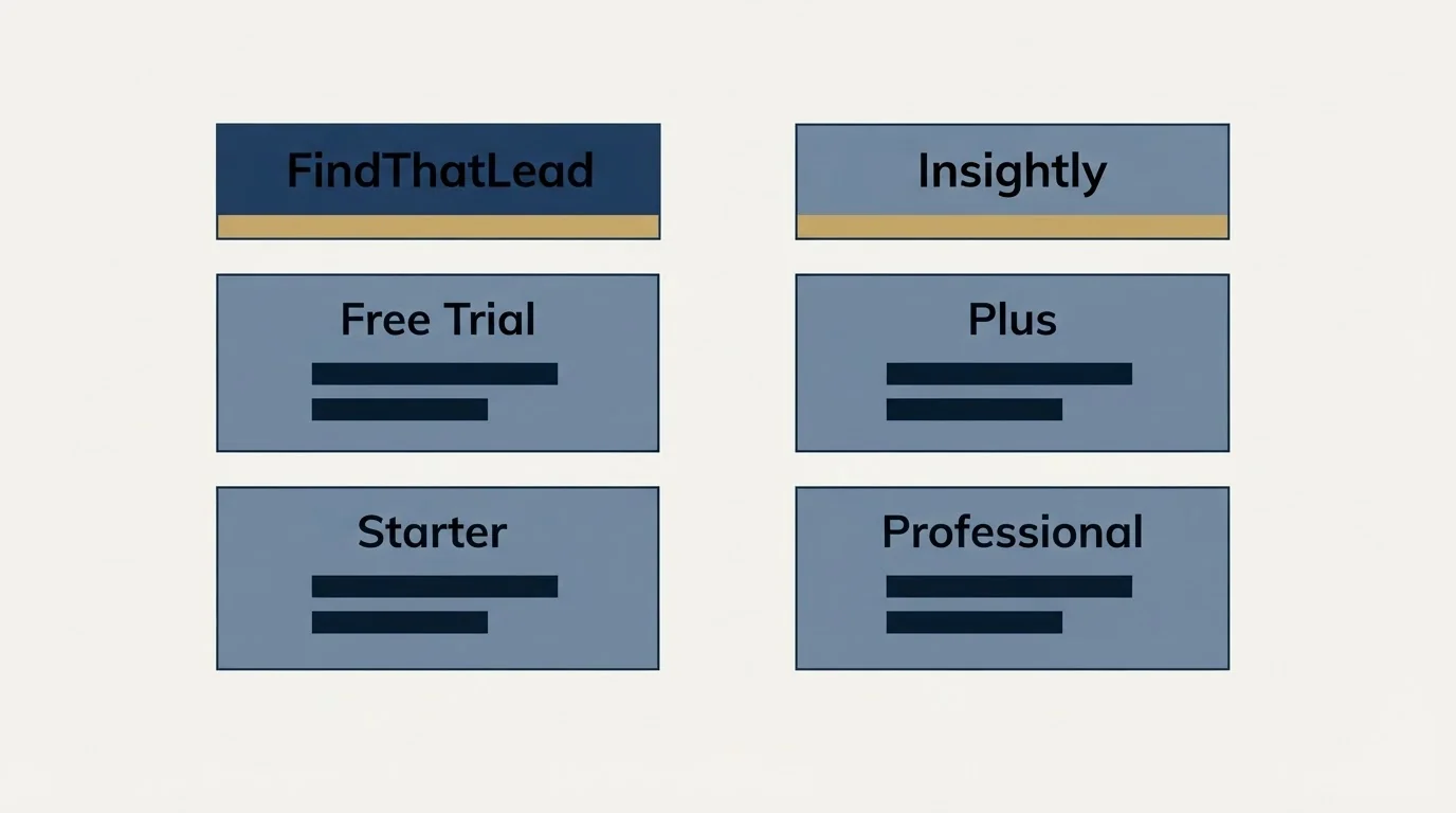 Pricing table: Pricing Comparison (FindThatLead, Insightly, Free Trial, Plus)