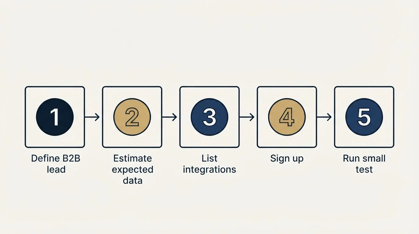 Step sequence: Getting Started Checklist (Define B2B lead, Estimate expected data, List integrations, Sign up)
