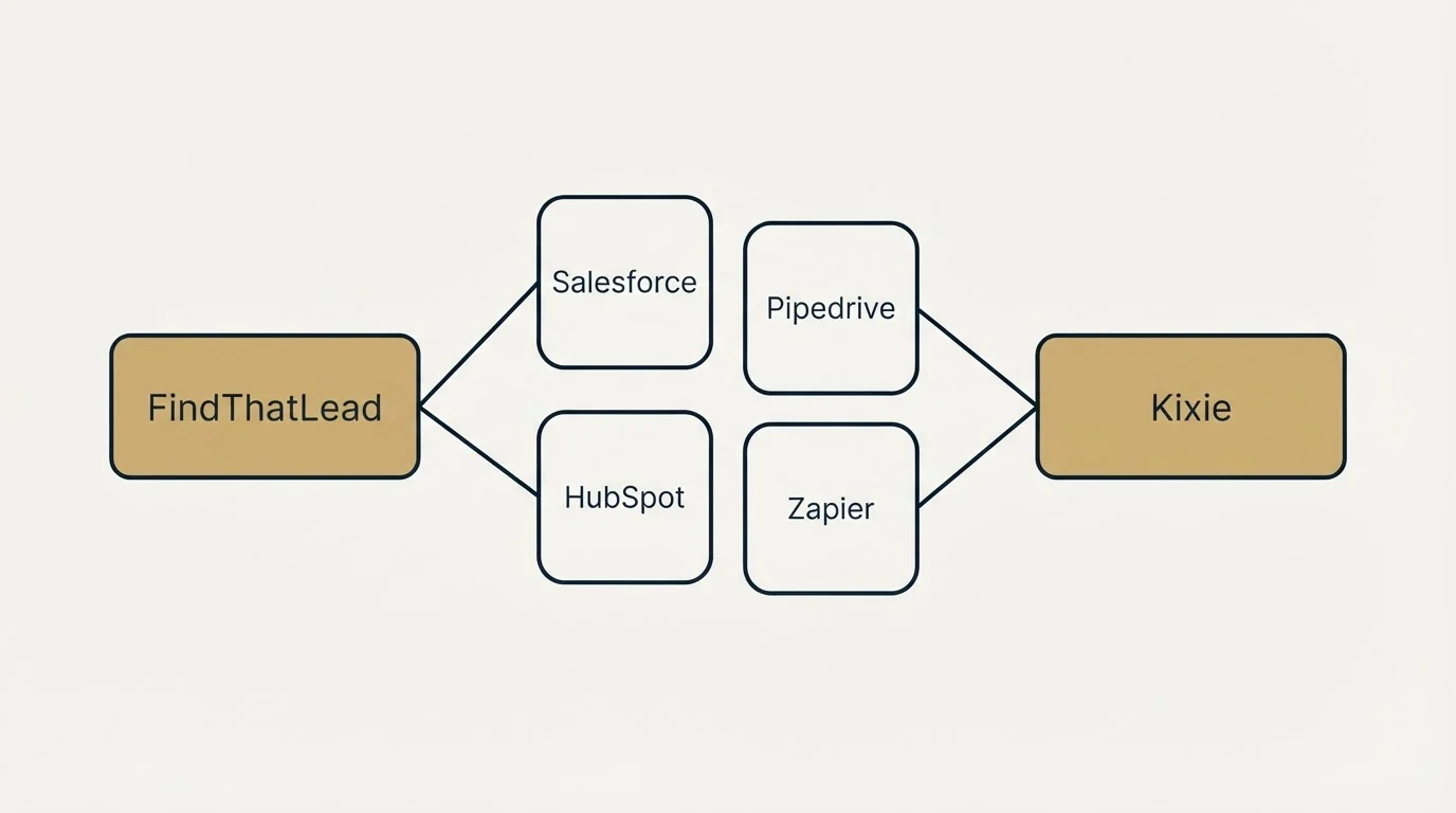 Integration schematic: Integration Ecosystem (FindThatLead, Kixie, Salesforce, Pipedrive)