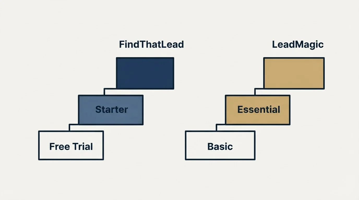 Pricing ladder: Pricing Comparison (FindThatLead, LeadMagic, Free Trial, Basic)