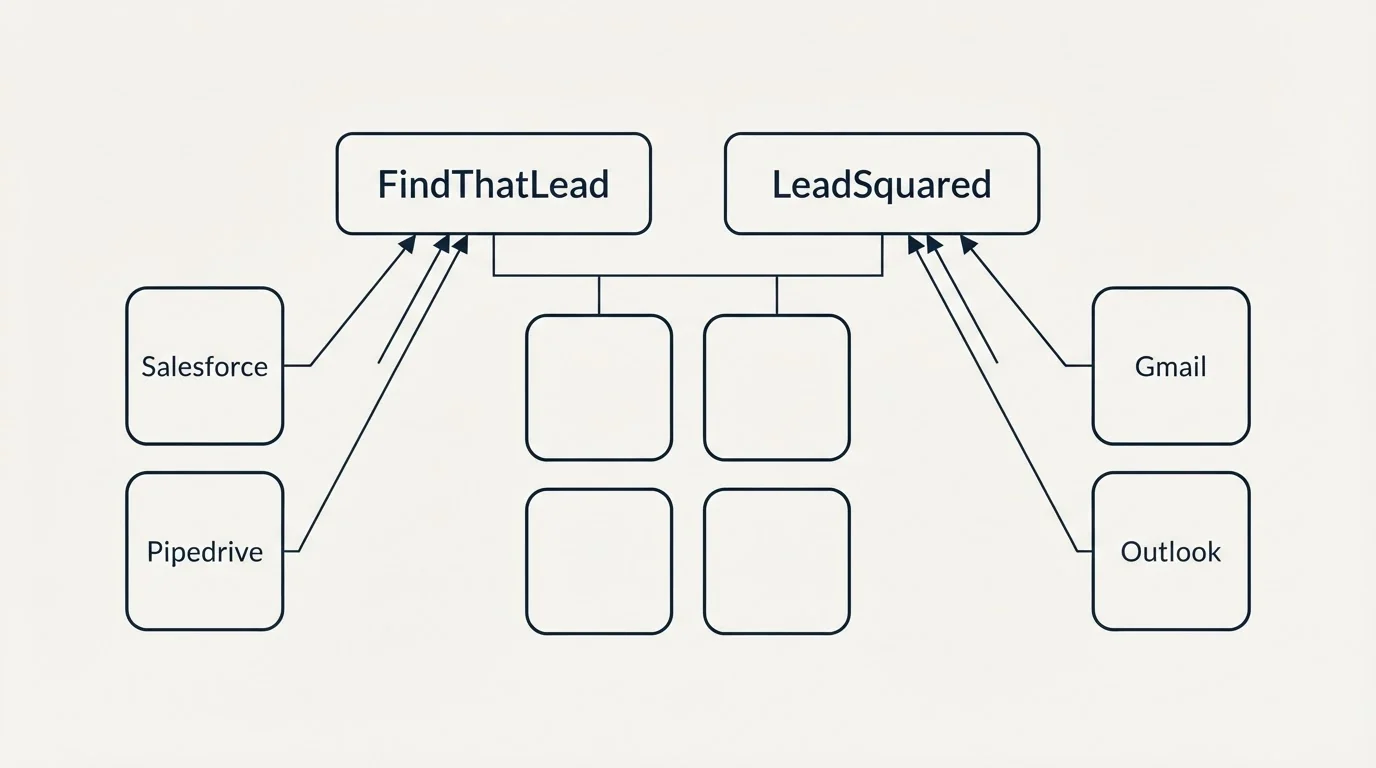 Integration grid: Integration Ecosystem (FindThatLead, LeadSquared, Salesforce, Gmail)