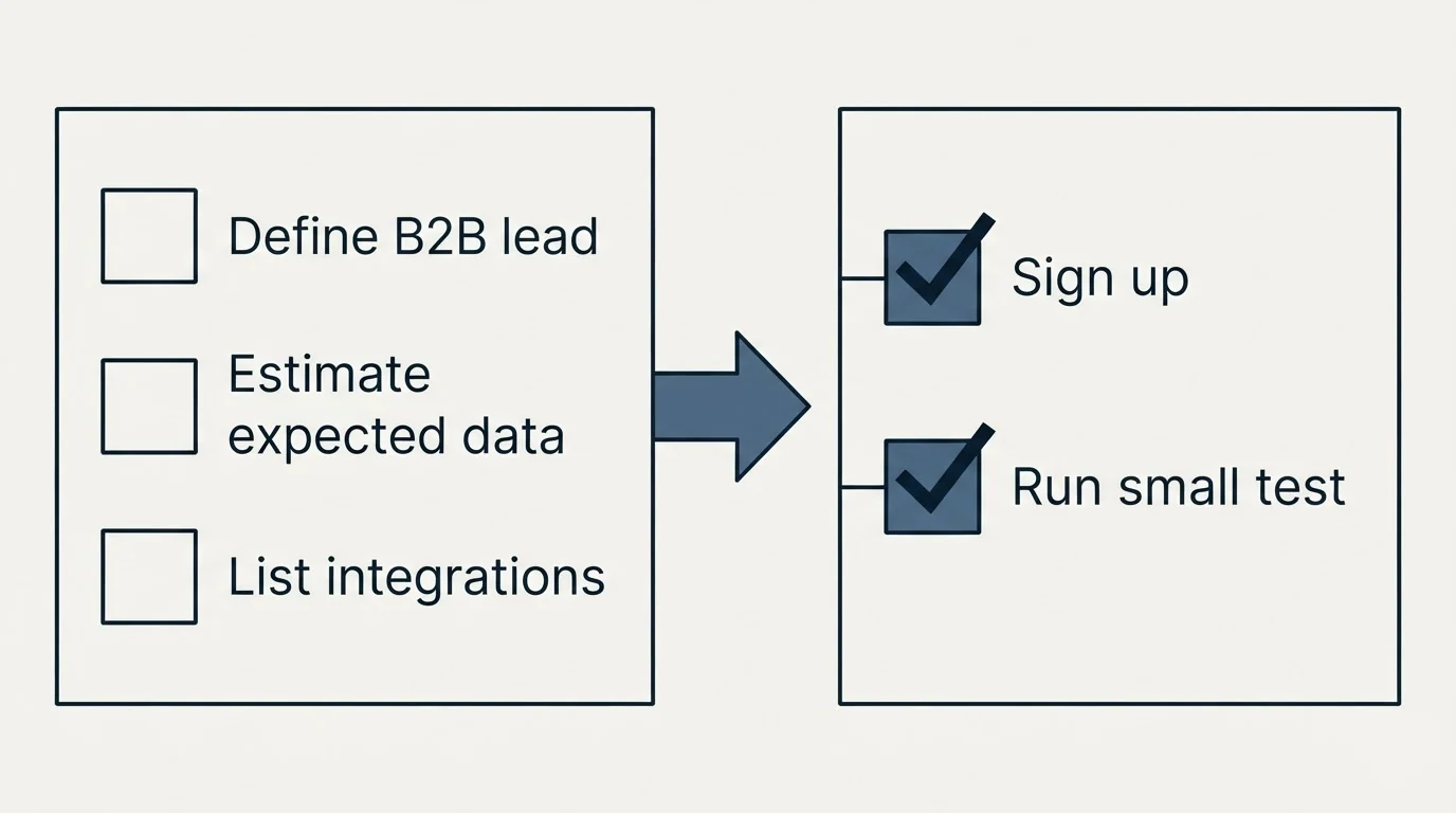 Before-and-after steps: Getting Started Checklist (Define B2B lead, Estimate expected data, List integrations, Sign up)