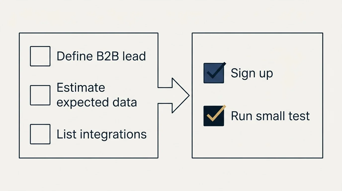 Before-and-after steps: Getting Started Checklist (Define B2B lead, Estimate expected data, List integrations, Sign up)