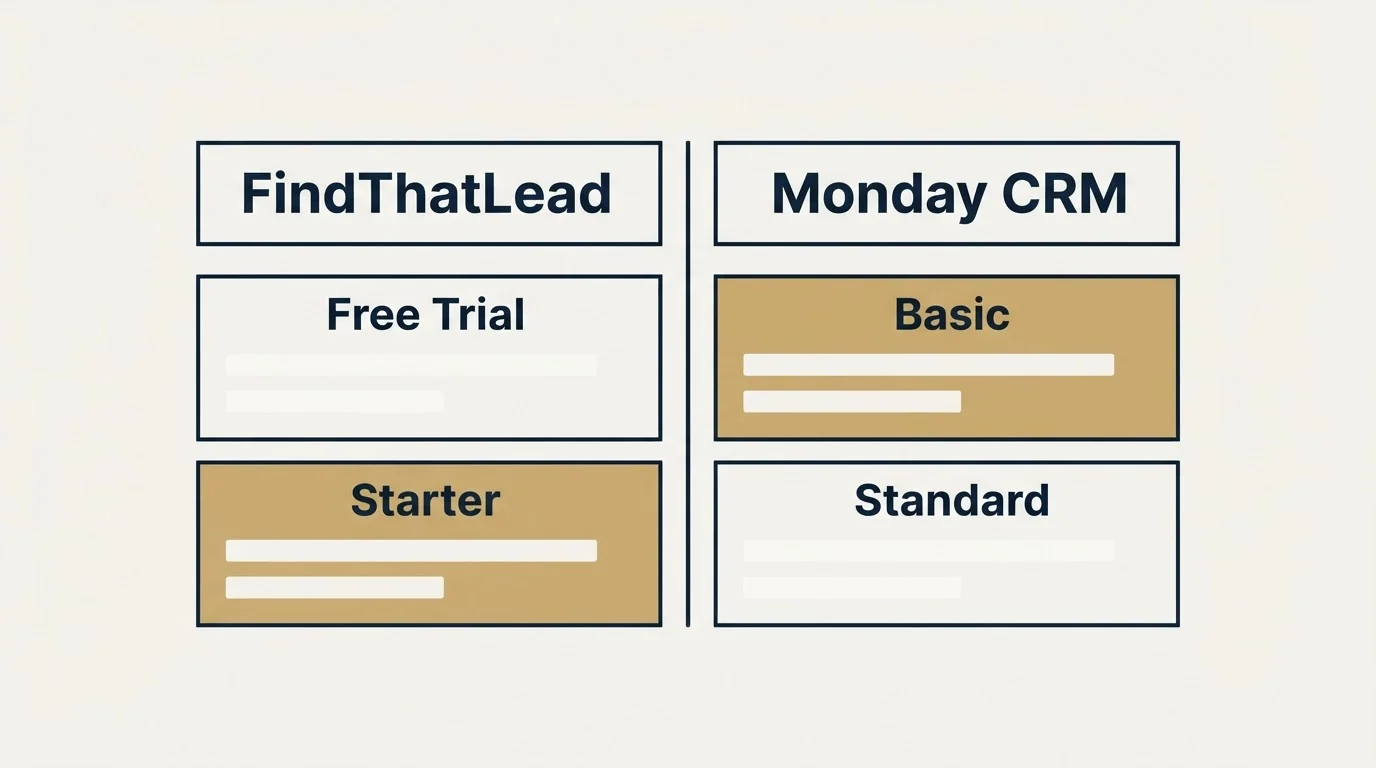 Pricing table: Pricing Comparison (FindThatLead, Monday CRM, Free Trial, Basic)