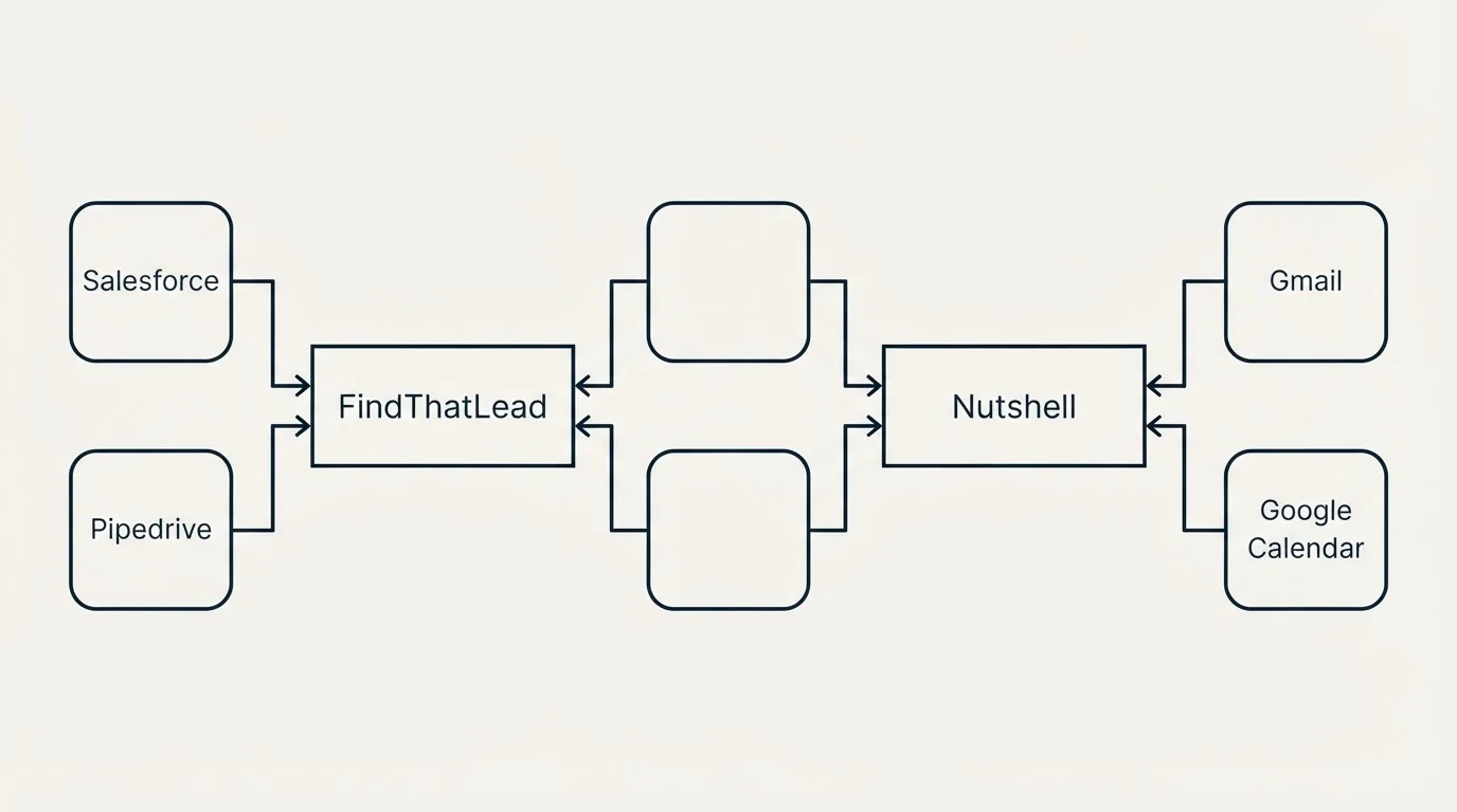 Integration flow: Integration Ecosystem (FindThatLead, Nutshell, Salesforce, Gmail)